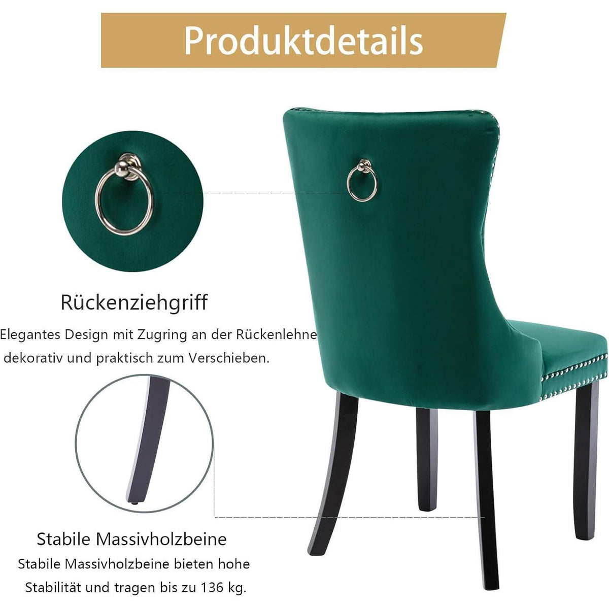 Gepolsterte Esszimmerstühle 2er-Set, Samt & Massivholz