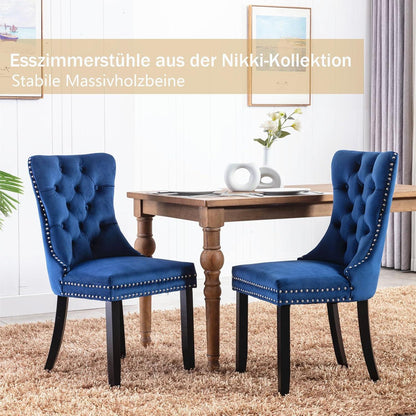 Samt Esszimmerstühle 6er Set mit Massivholzbeinen, Blau