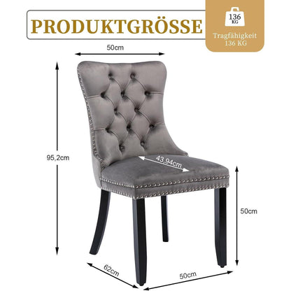 Samt Esszimmerstühle 6er Set mit Massivholzbeinen, Grau
