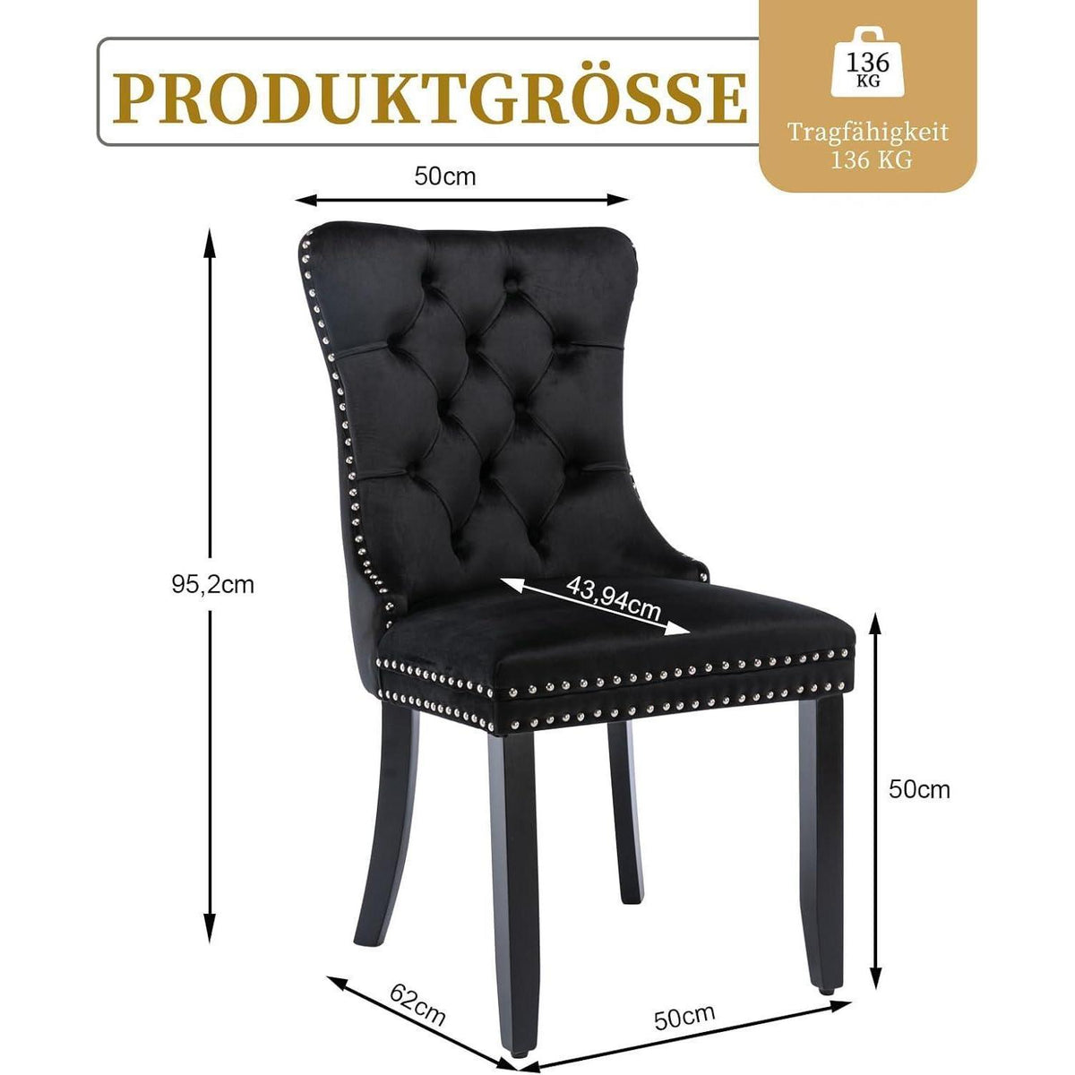 Samt Esszimmerstühle 4er Set mit Massivholzbeinen Schwarz