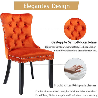 Samt-Esszimmerstühle 4er Set mit Massivholzbeinen, Orange