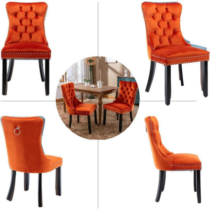 Samt-Esszimmerstühle 4er Set mit Massivholzbeinen, Orange