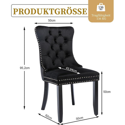 Samt Esszimmerstühle 6er Set mit Massivholzbeinen Schwarz