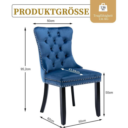 Samt Esszimmerstühle 4er Set mit Massivholzbeinen, Blau