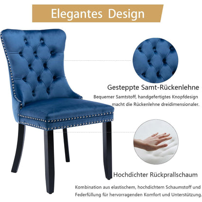 Samt Esszimmerstühle 4er Set mit Massivholzbeinen, Blau