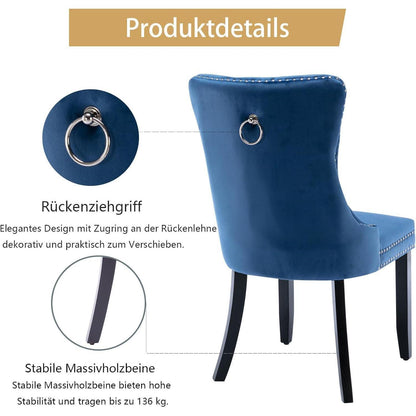 Samt Esszimmerstühle 4er Set mit Massivholzbeinen, Blau