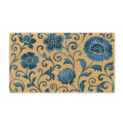 Fußmatte Blumenmuster Kokosfaser rutschfest 76x43cm blautöne