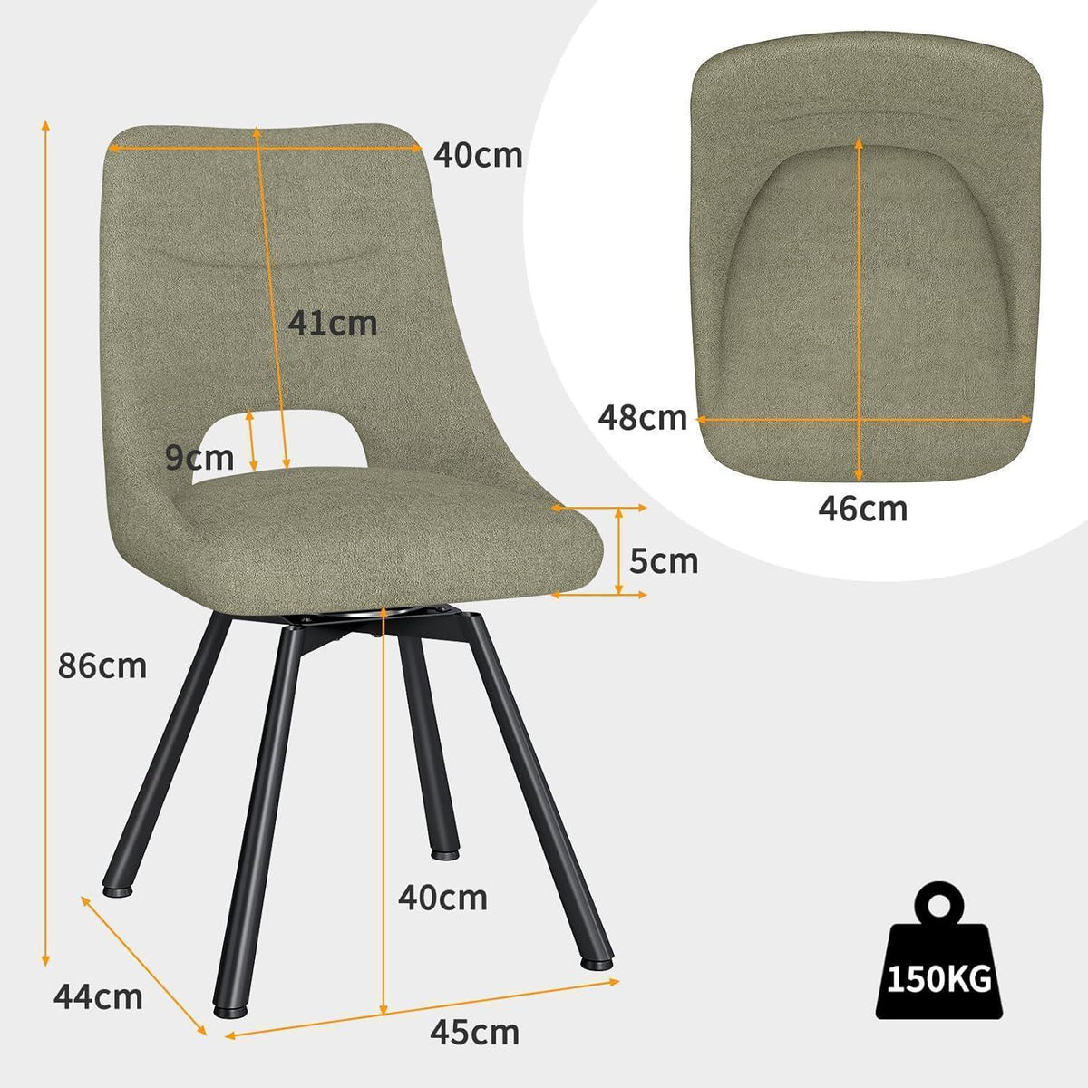 Drehbarer Esszimmerstuhl Set 2x, Modern & Gepolstert, Graugrün