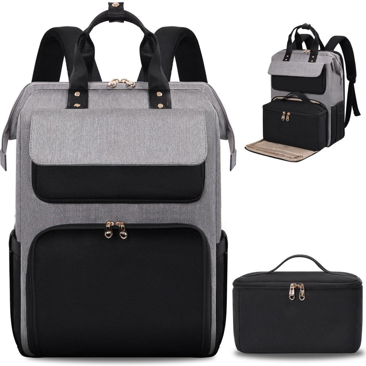 Multifunktions-Laptop-Rucksack mit isolierter Lunchbox, Schwarz/Grau