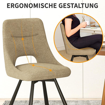 Drehbarer Esszimmerstuhl Set 6, Modern & Gepolstert, Khaki