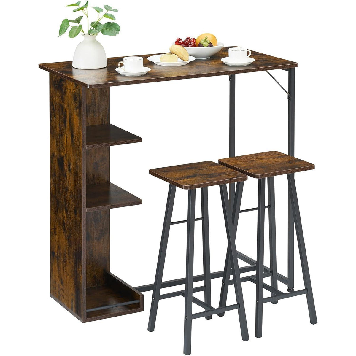 Litake Bartisch Set mit 2 Barhockern – Industrie-Stil Braun