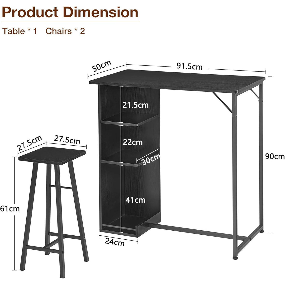 Litake Bartisch Set mit 2 Barhockern – Industrie-Stil