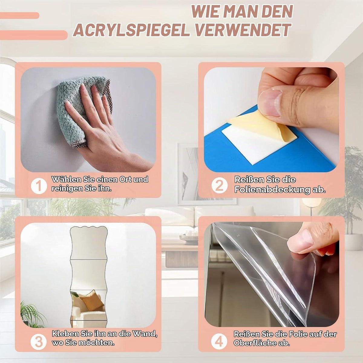 Acryl Wandspiegel Set 4er – Dekorativer Raumvergrößerer