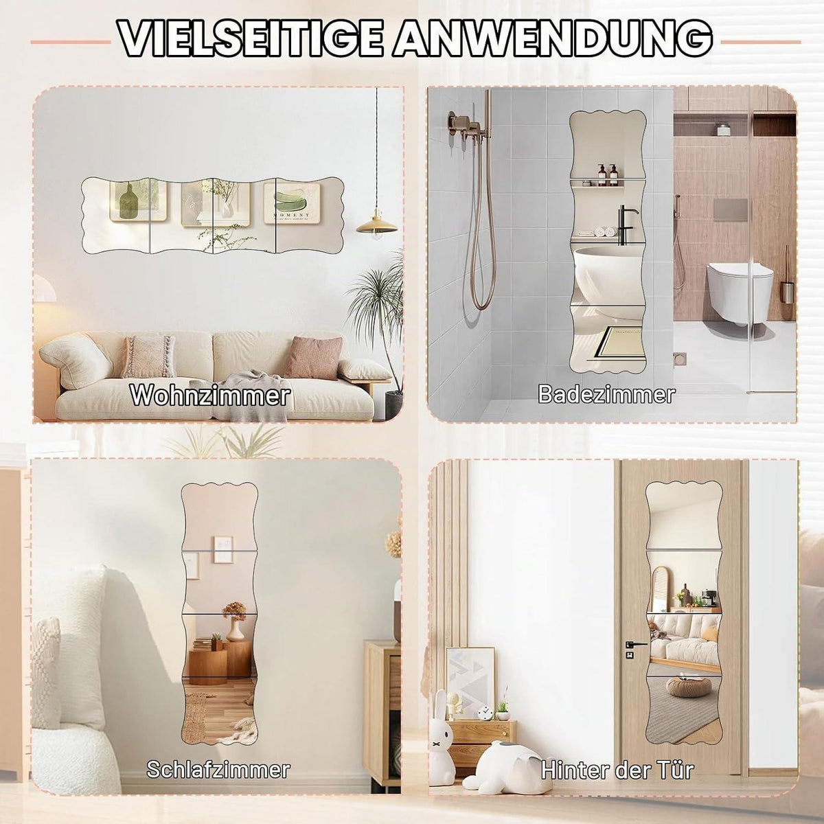 Acryl Wandspiegel Set 4er – Dekorativer Raumvergrößerer