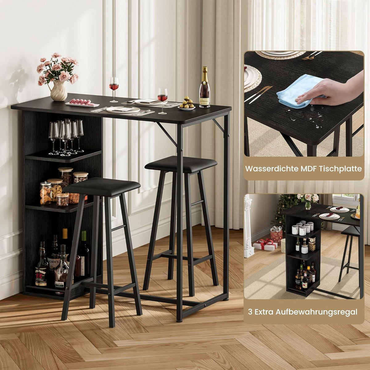 Litake Bartisch Set mit Hockern – Industrie-Stil für Küche & Bar