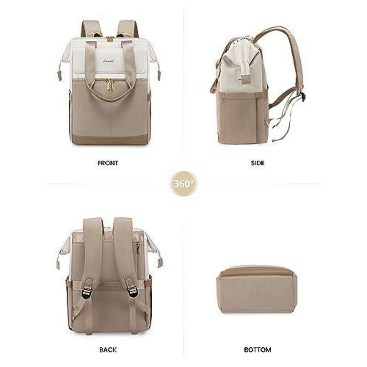 Damen Rucksack 18 Zoll Laptop Schulrucksack Beige & Khaki
