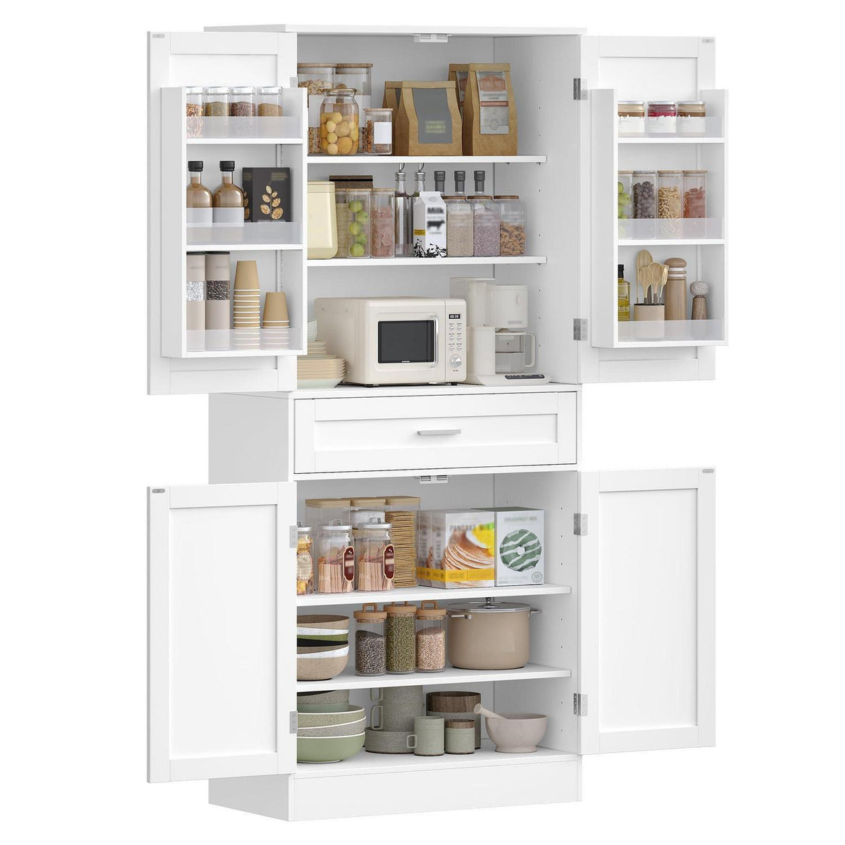Weißer Buffetschrank mit 4 Türen & flexiblen Regalen
