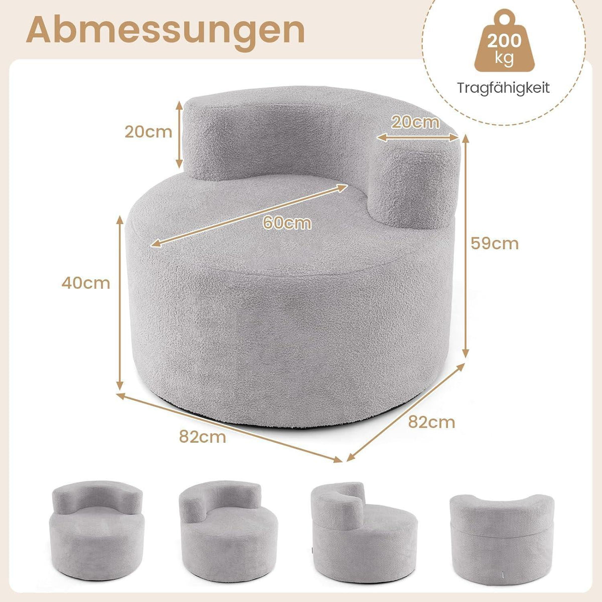 Rundes Einzelsofa mit Teddyfleece – Bequemer Sessel 82cm