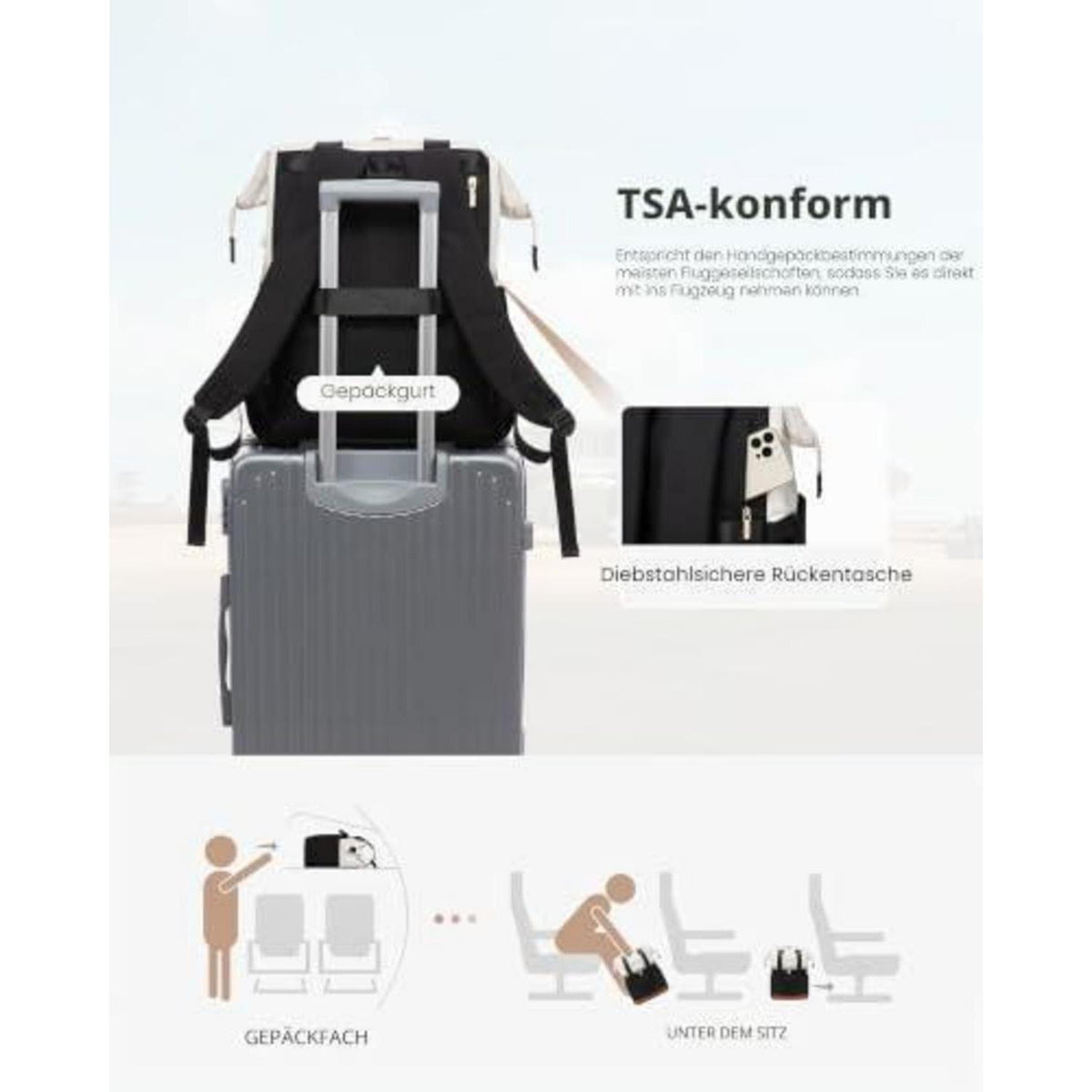 Laptop Rucksack Damen 18 Zoll, Reise-Tagesrucksack 2 in 1