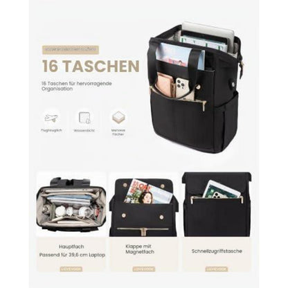 Damen Rucksack 18 Zoll Laptop Schulrucksack Reise Handtasche Schwarz