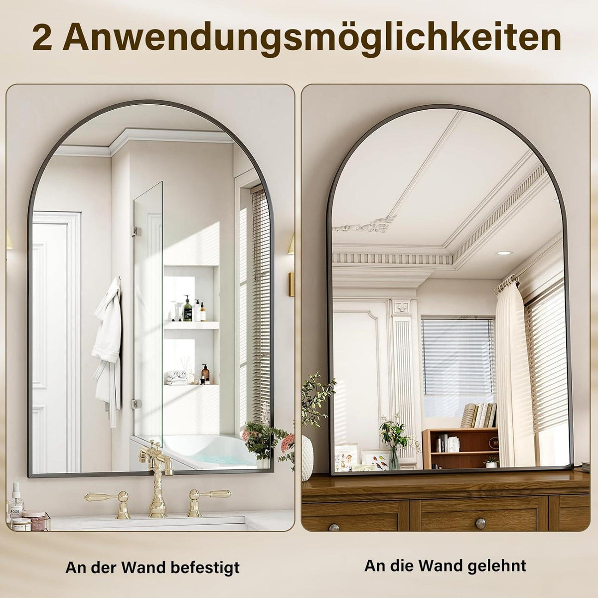 Bogen Wandspiegel 120x80cm Aluminium Schwarz – Badezimmer Spiegel