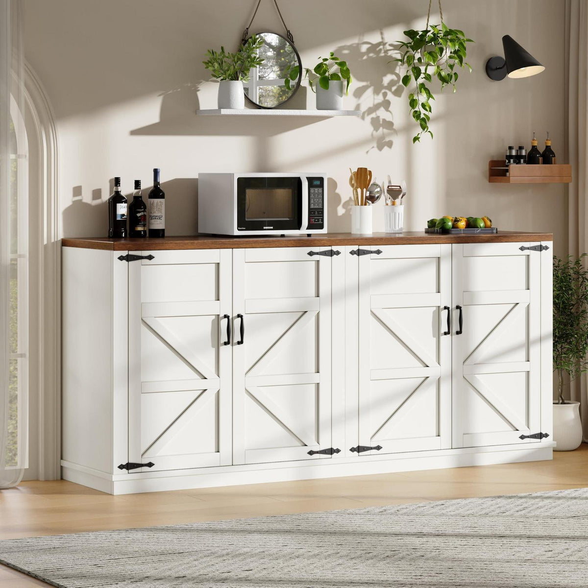 Weißes Sideboard mit 4 Türen & Verstellregalen (160x40x85)