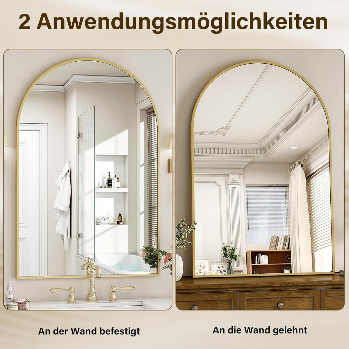 Bogen Wandspiegel 120x80cm Aluminium – Modern & Elegant