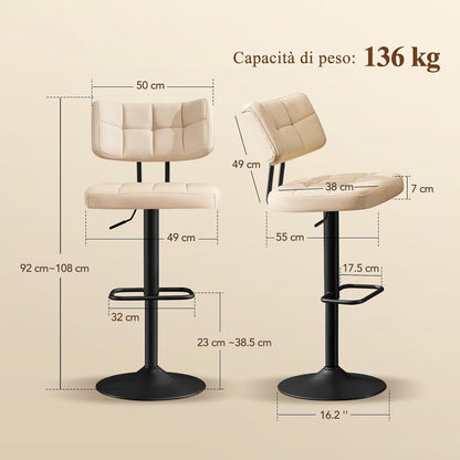 Barhocker Set 3er – Höhenverstellbar, Beige in Lederoptik