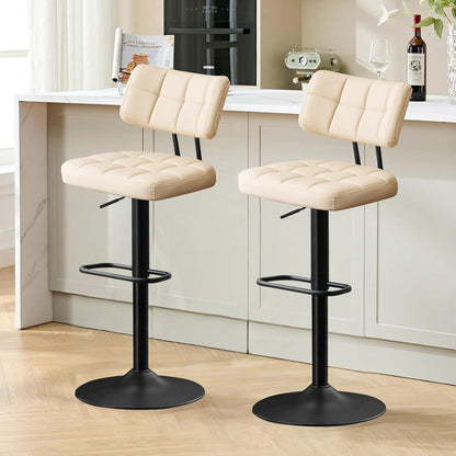 Barhocker Set 3er – Höhenverstellbar, Beige in Lederoptik