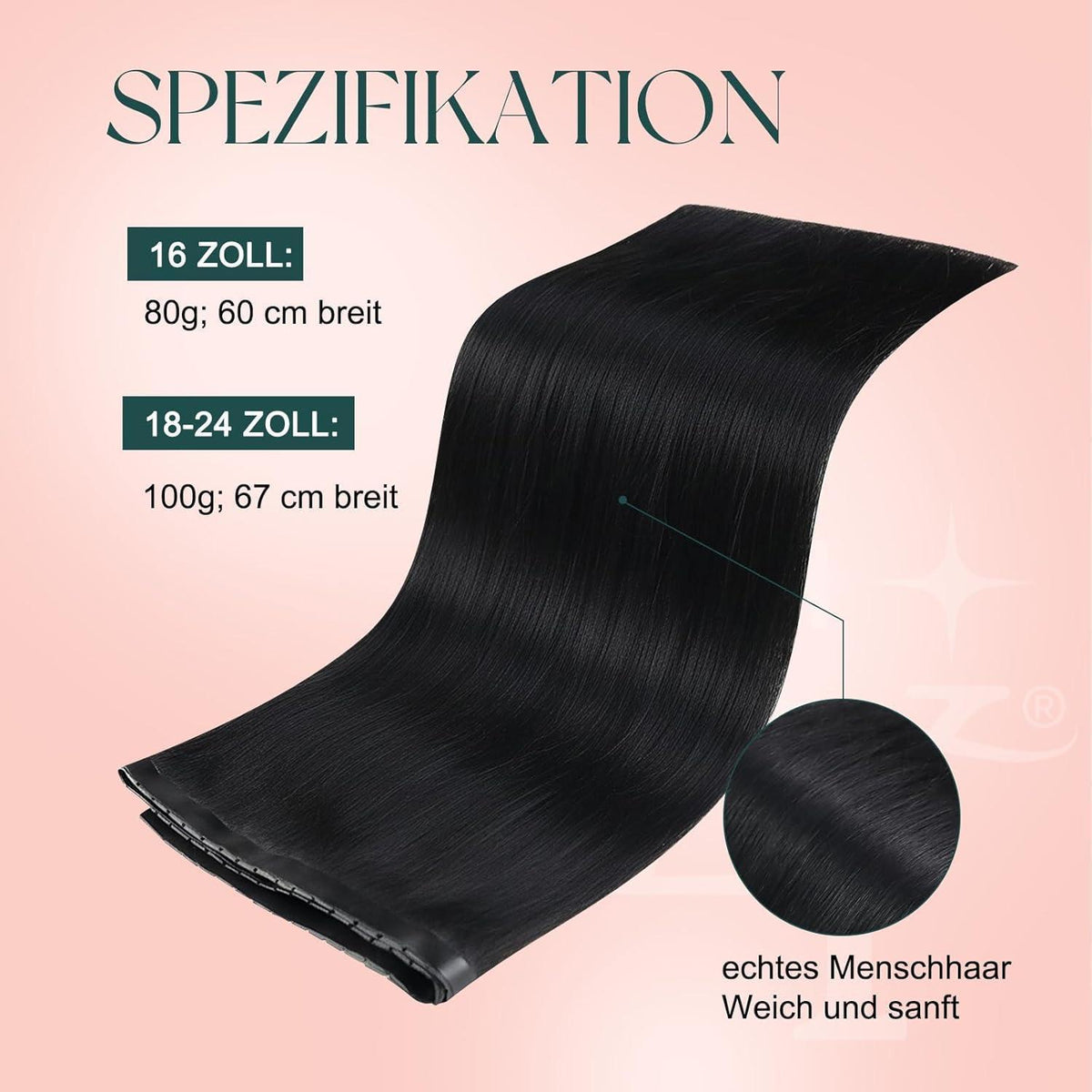Schwarz Butterfly Tressen Extensions Echthaar 50cm