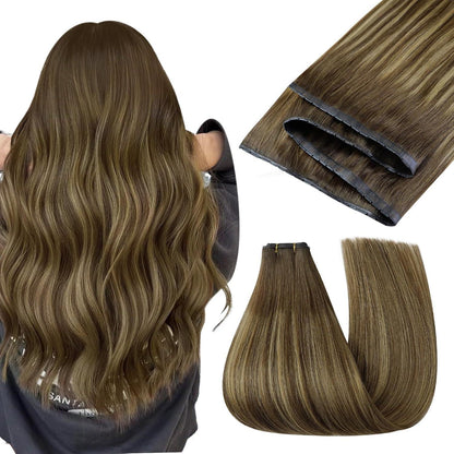 Ombre Blond Echthaar Tressen Braun Karamel Blond 55cm