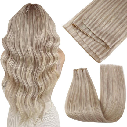 Blond Butterfly Tressen Echthaar Ashblond Highlights 45cm