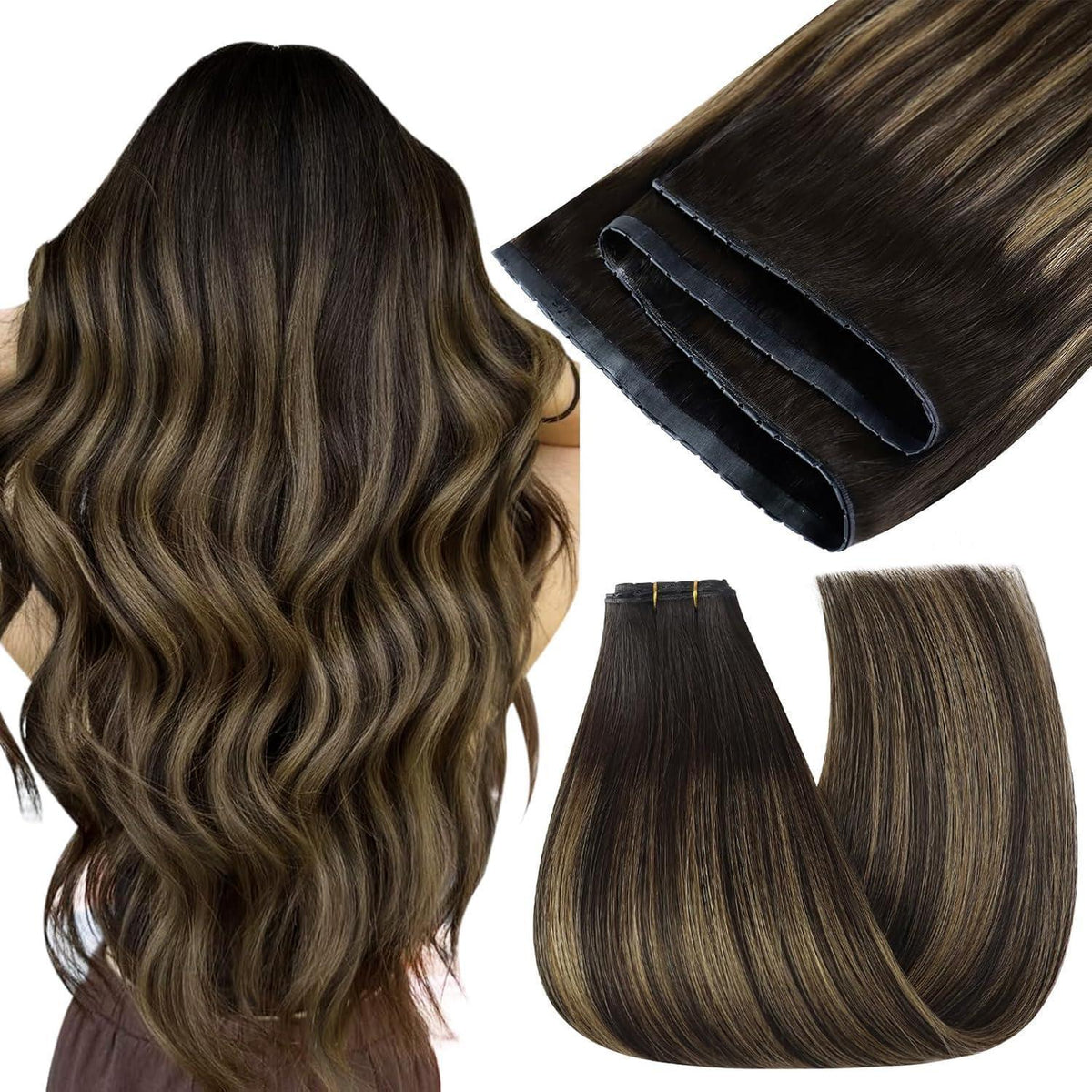 Braun Ombre Butterfly Tressen Echthaar Haarverlängerung 50cm