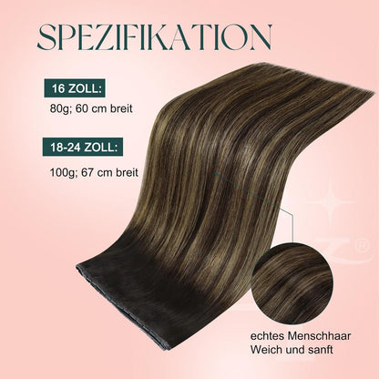 Braun Ombre Butterfly Tressen Echthaar Haarverlängerung 50cm