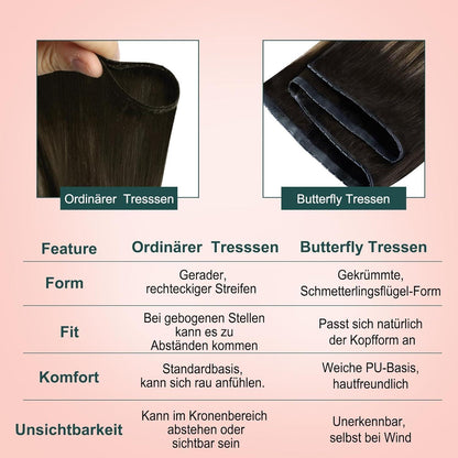 Braun Ombre Butterfly Tressen Echthaar Haarverlängerung 50cm