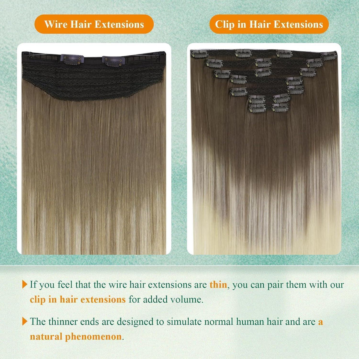 Echthaar Draht Extension Balayage Blond Ombre 50cm