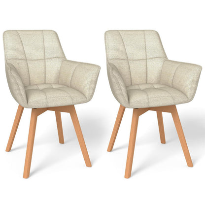 2er Set Esszimmerstühle drehbar, Beige, Samt & Holz