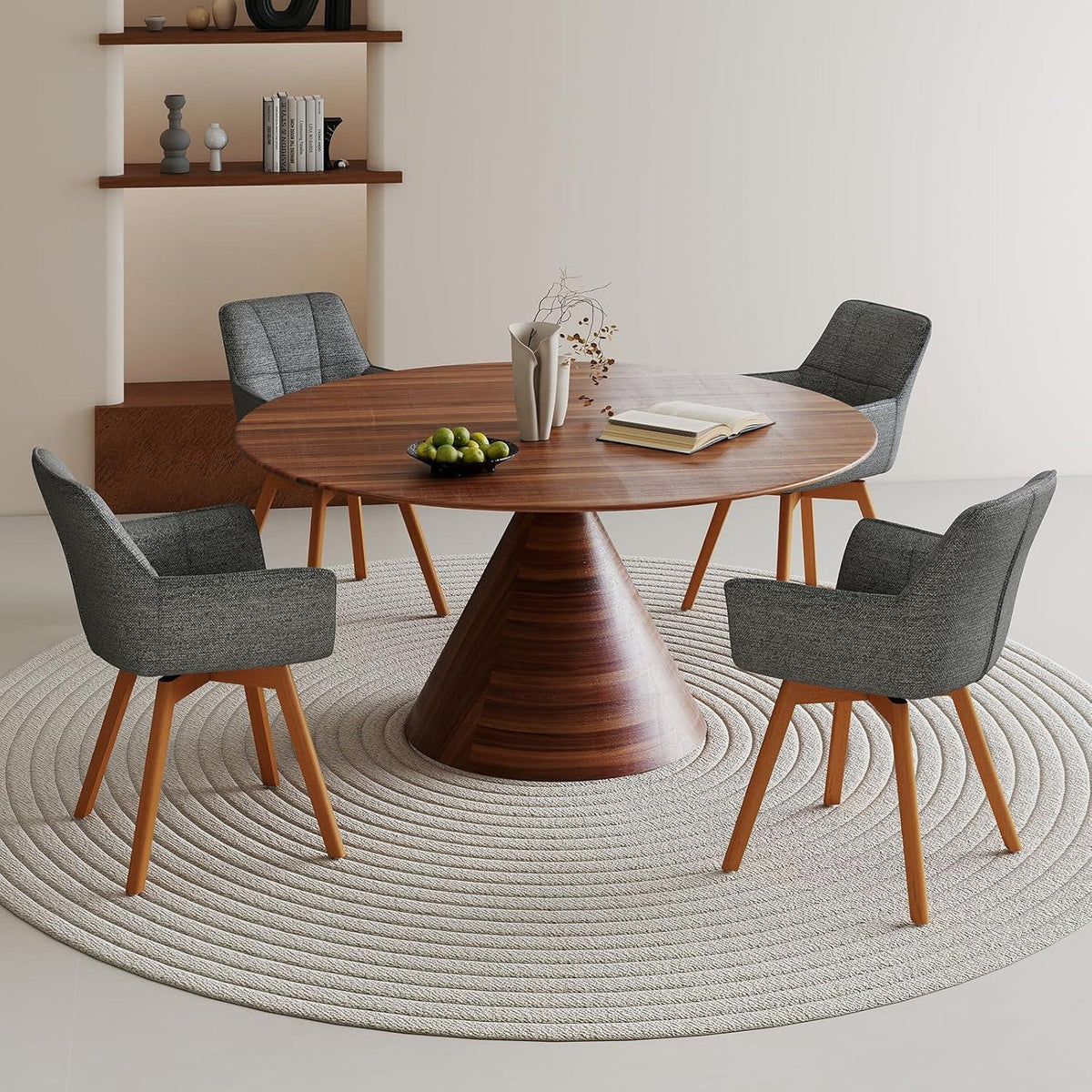 2er Set Drehstühle Samt, Dunkelgrau mit Armlehnen & Holzbeinen