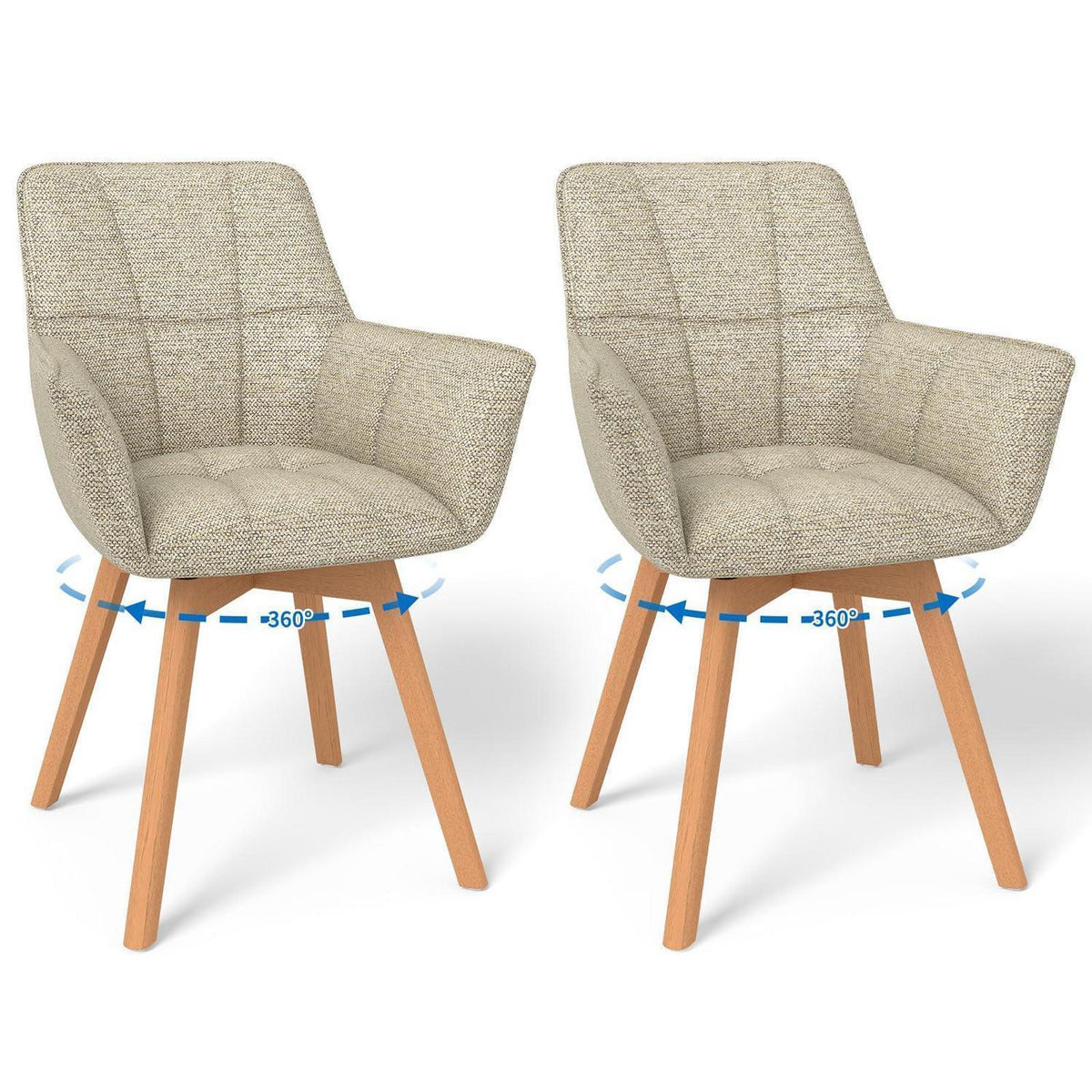 2er Set Esszimmerstühle drehbar, Samt, Holzbeine, Khaki