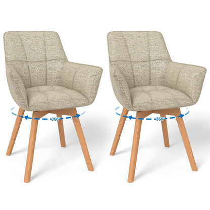 2er Set Esszimmerstühle drehbar, Samt, Holzbeine, Khaki