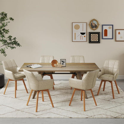 2er Set Esszimmerstühle drehbar, Samt, Holzbeine, Khaki