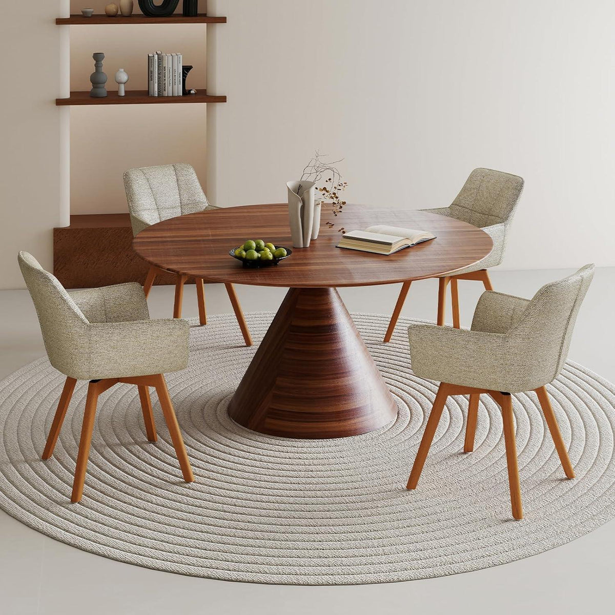 4er Set Esszimmerstühle drehbar, Samt, Holzbeine, Khaki