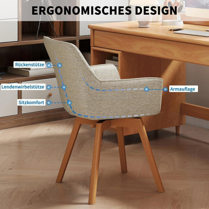 4er Set Esszimmerstühle drehbar, Samt, Holzbeine, Khaki