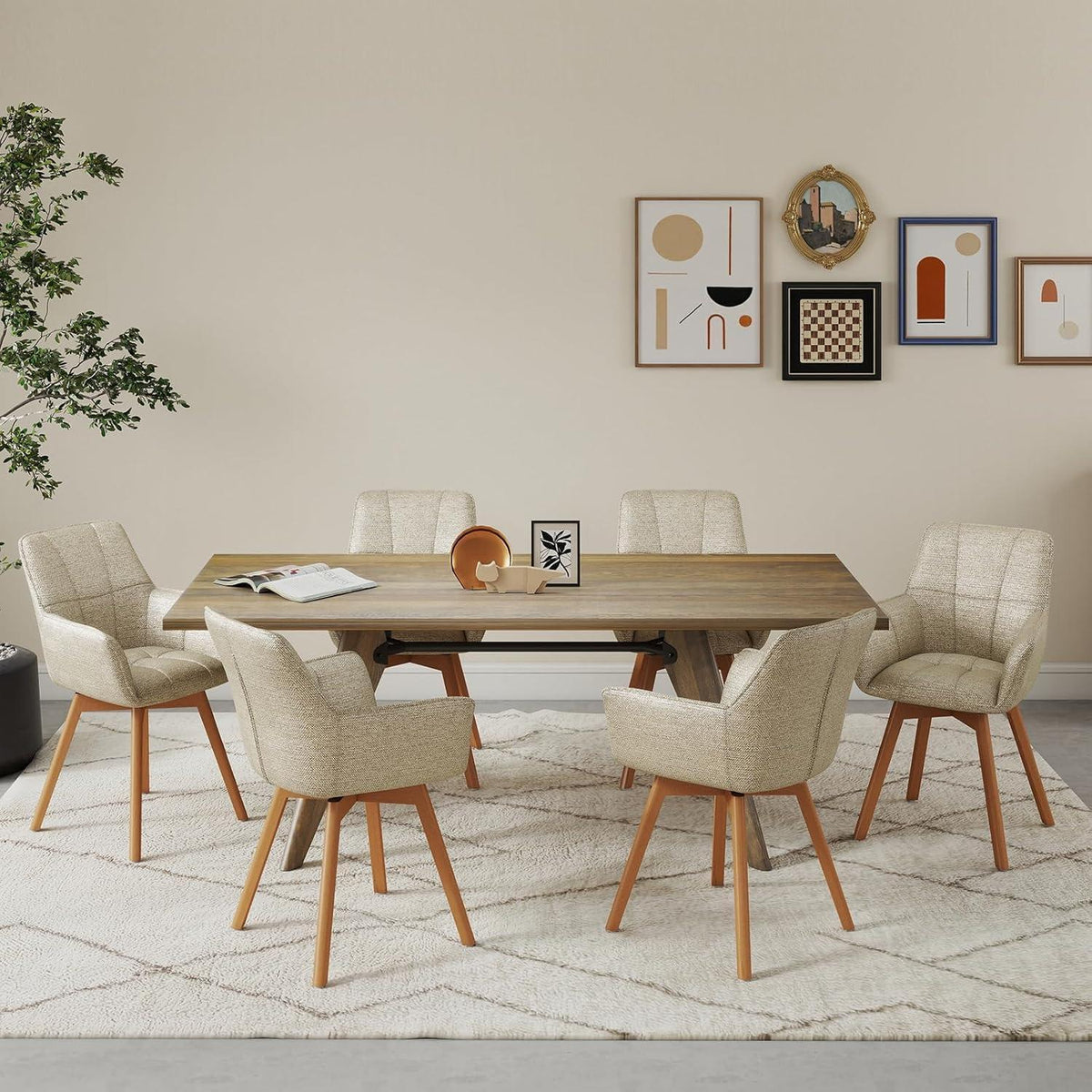 4er Set Esszimmerstühle drehbar, Samt, Holzbeine, Khaki