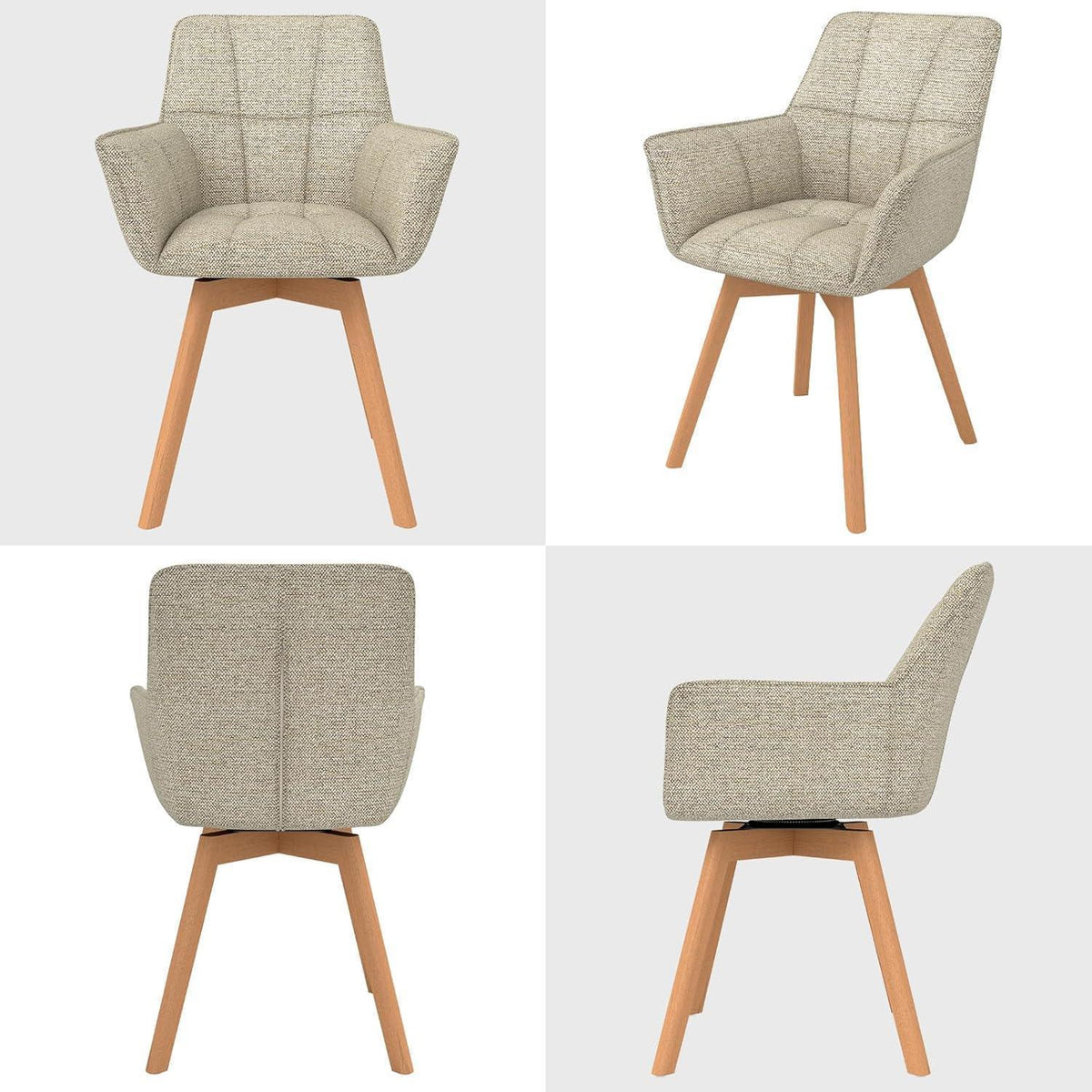 4er Set Esszimmerstühle drehbar, Samt, Holzbeine, Khaki