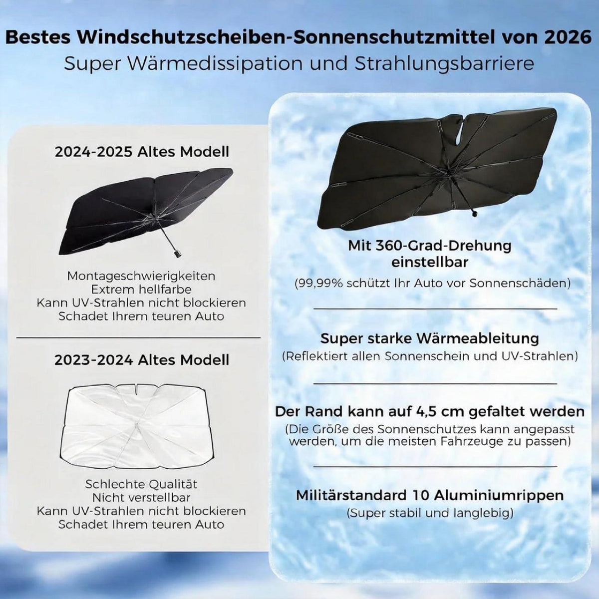 Sonnenschirm Auto Frontscheibe mit 360° Drehung und UV-Schutz
