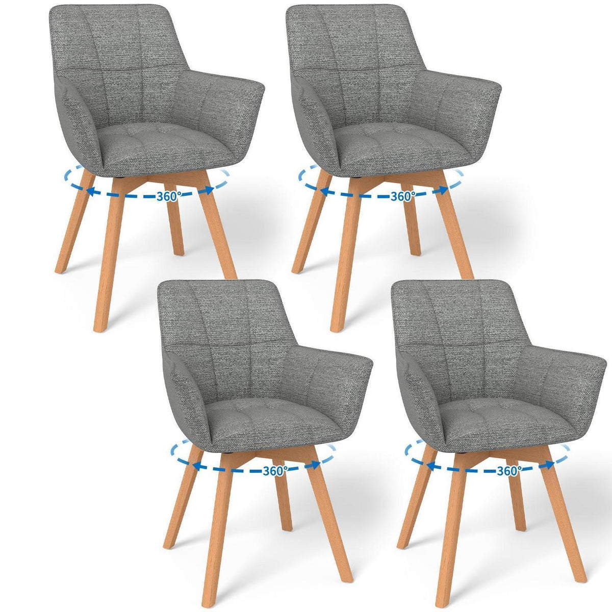 4er Set Esszimmerstühle drehbar, Dunkelgrau, Samt & Holz