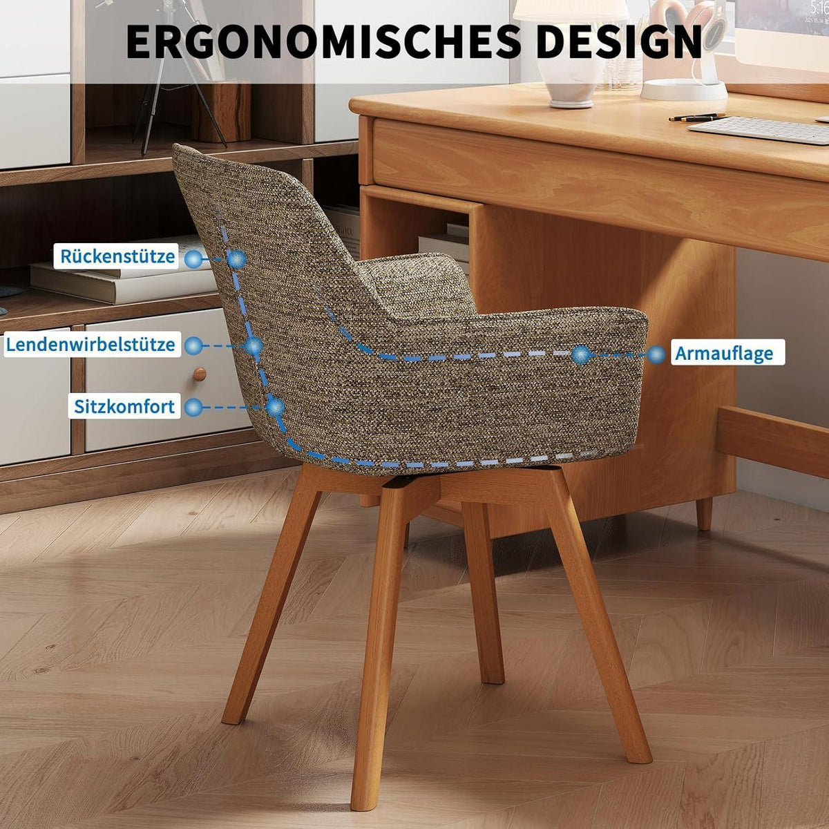 2er Set Drehstühle Samt, Braun – Esszimmer & Wohnzimmer