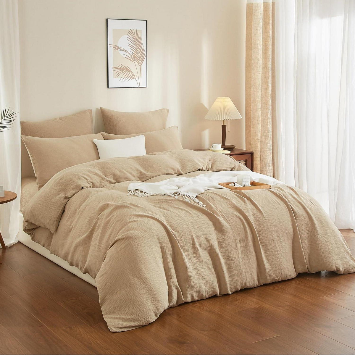 Doppelte Muslin Bettwäsche 220x240 Khaki Beige – 3-teilig