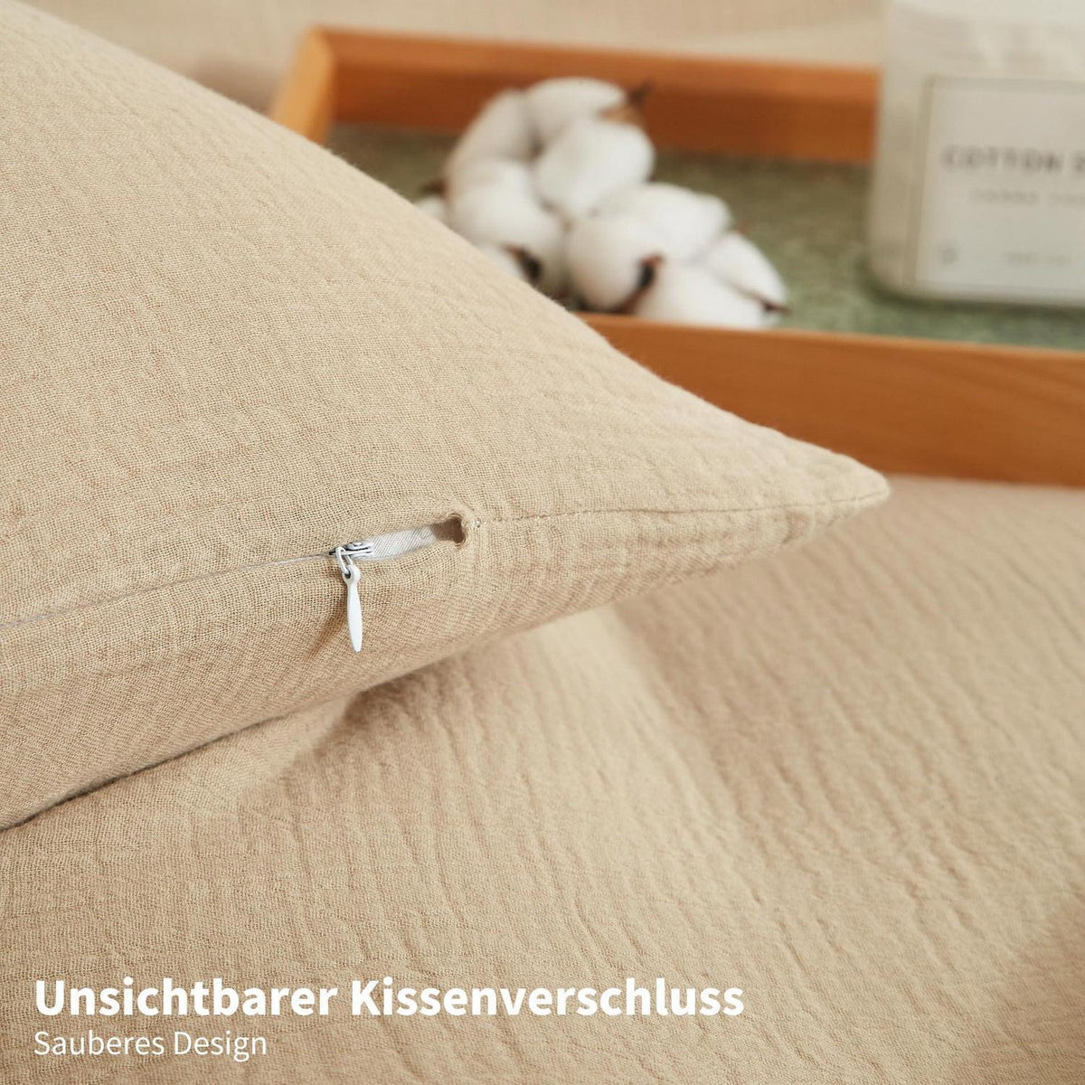Doppelte Muslin Bettwäsche 220x240 Khaki Beige – 3-teilig